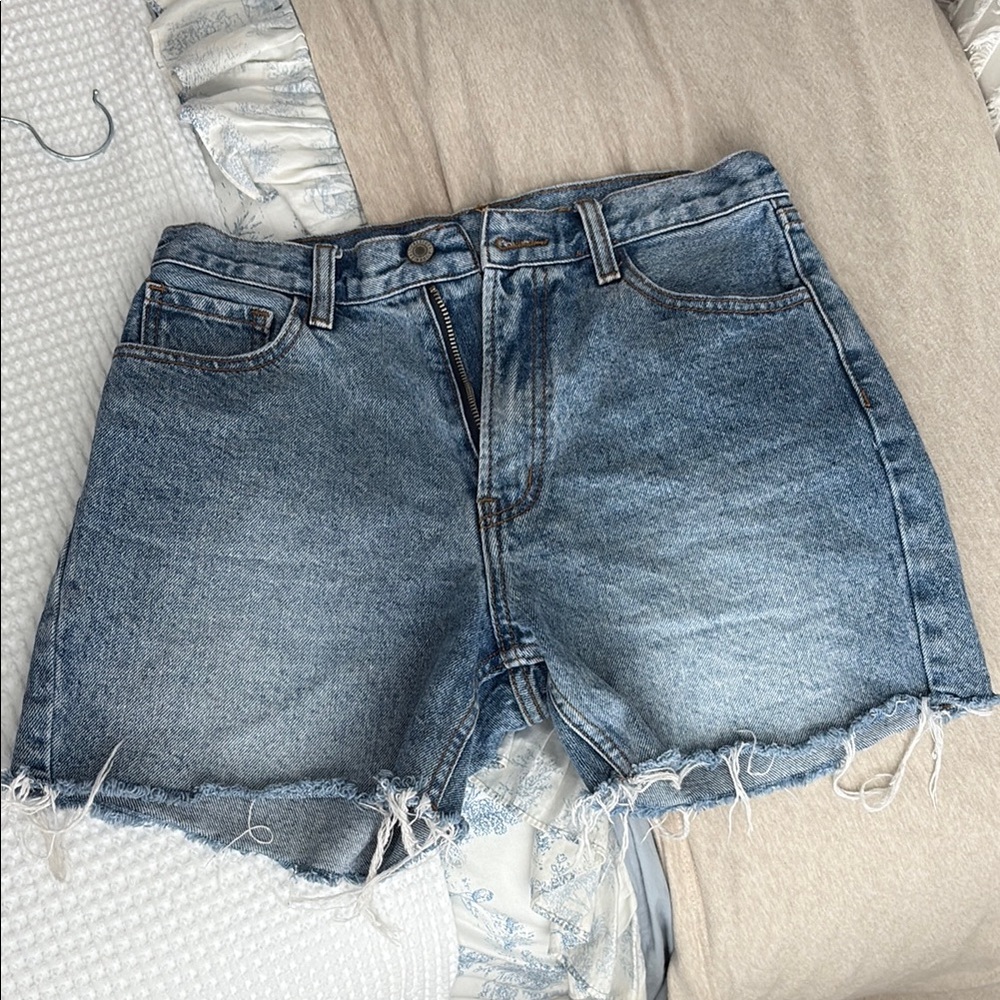 PacSun Blue Jean Shorts High-Waisted Frayed Hem